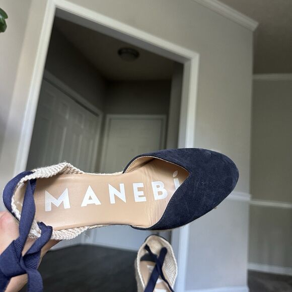 MANEBI Soft Suede Low Wedge Espadrilles Hamptons Patriot Blue EU 38 US 7.5 - Picture 6 of 12